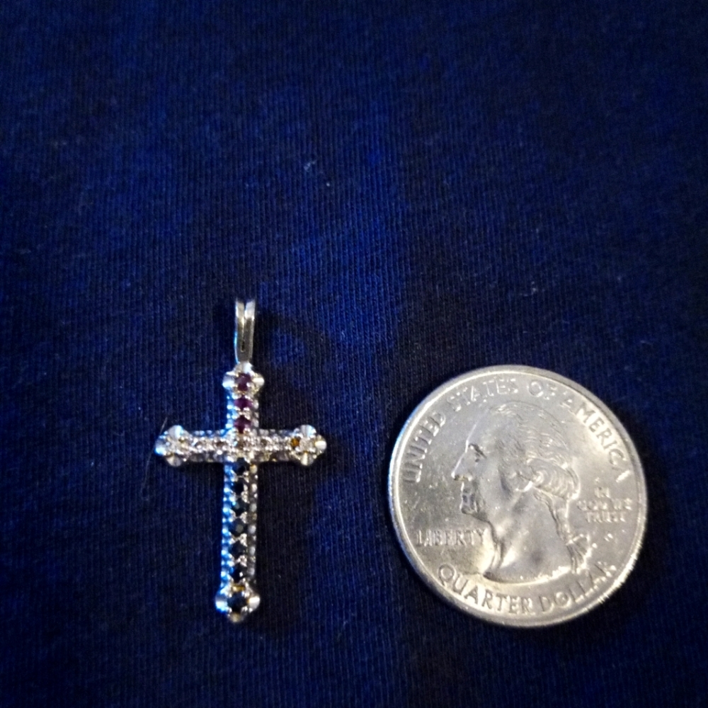 Ruby's Diamond and Sapphire white gold cross